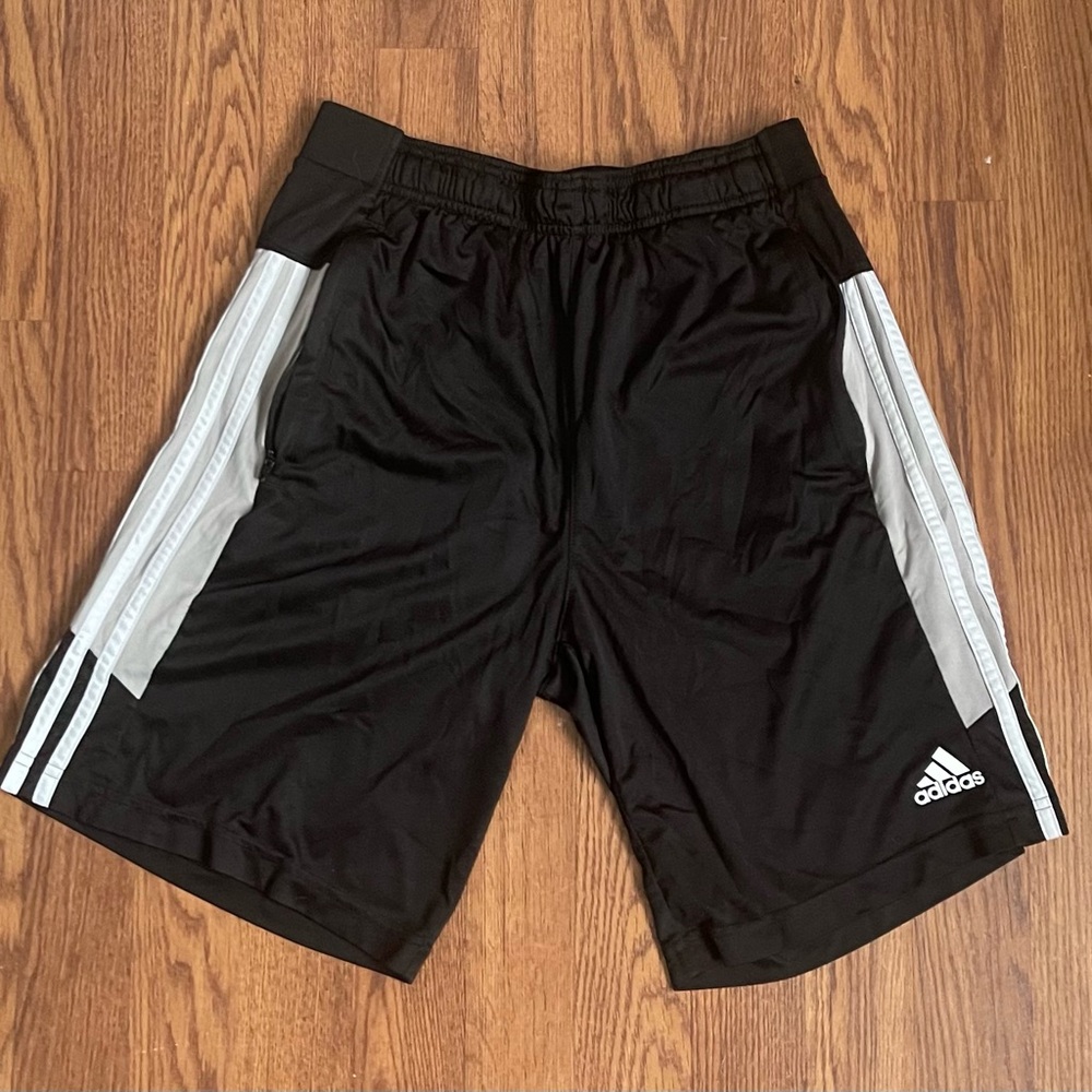 adidas Men’s Black Athletic Shorts with White Side Stripes